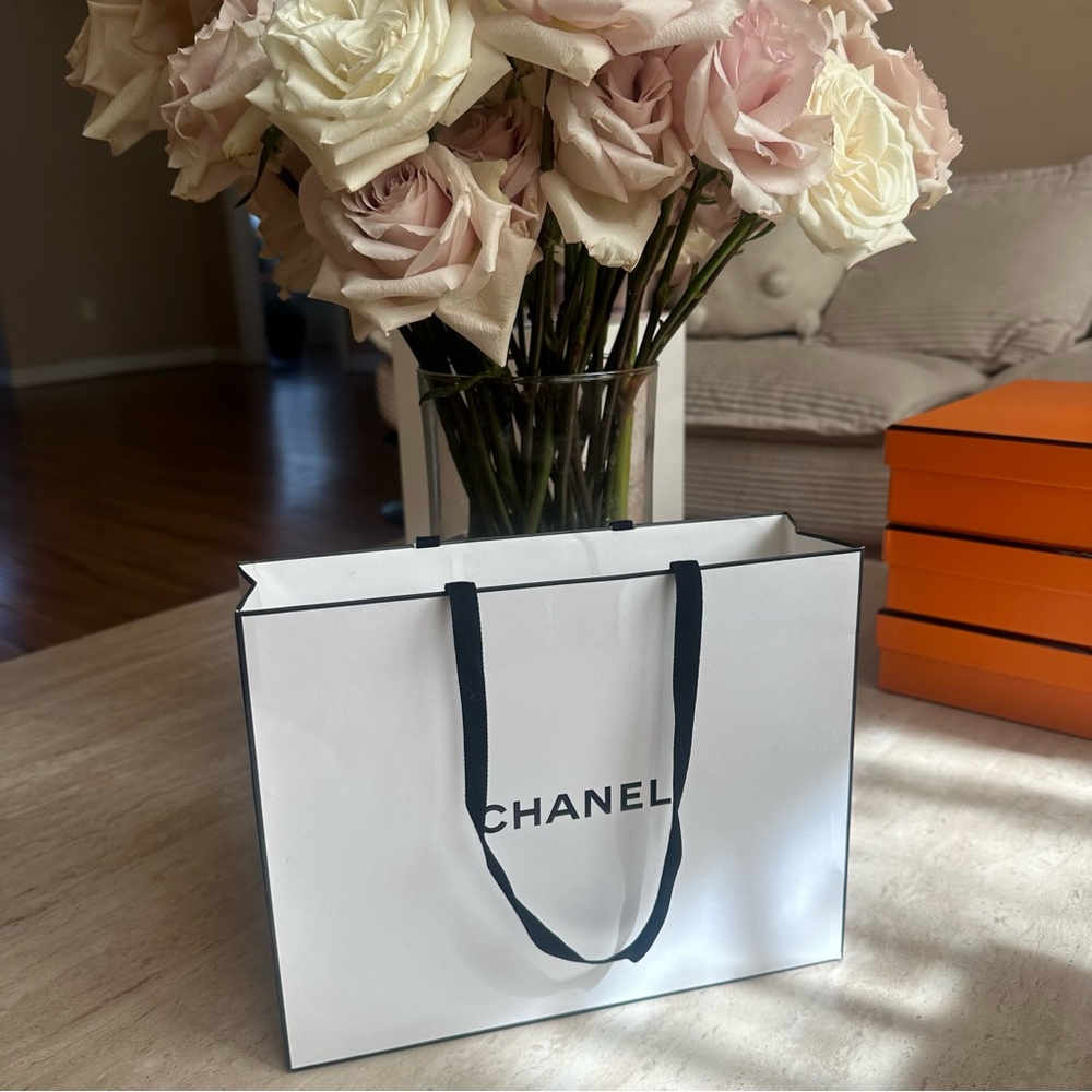 Chanel White Bag with Black Handles
